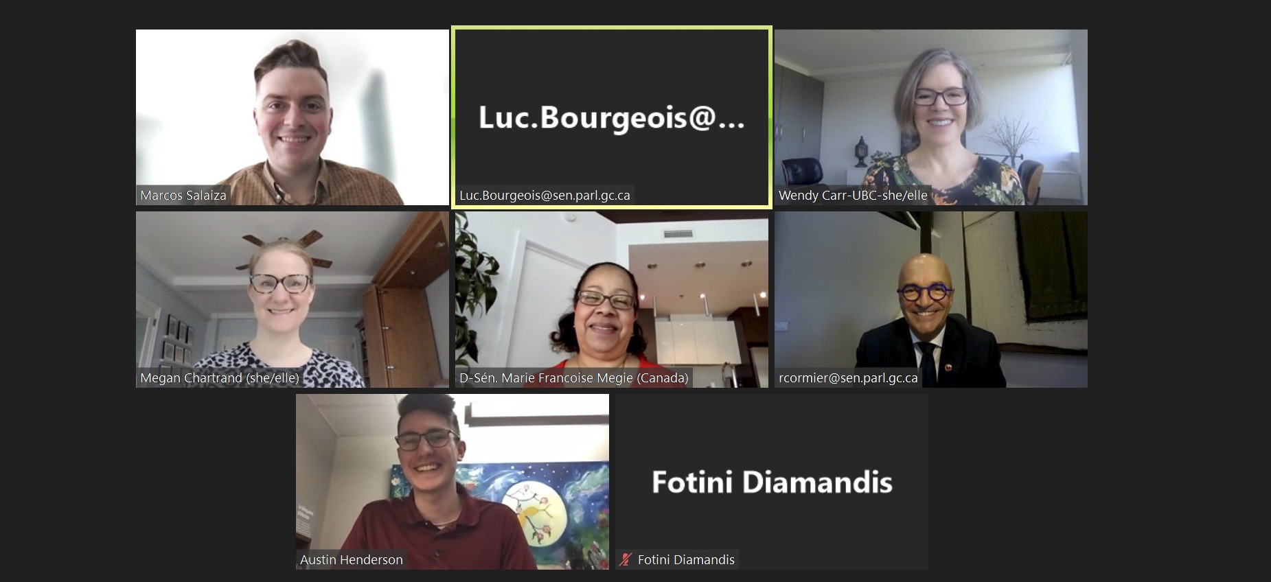 Friday, May 20, 2022 – Senators René Cormier and Marie-Françoise Mégie meet with members of Canadian Parents for French, a national organization that seeks to further bilingualism by promoting and creating French-second-language opportunities for young Canadians.