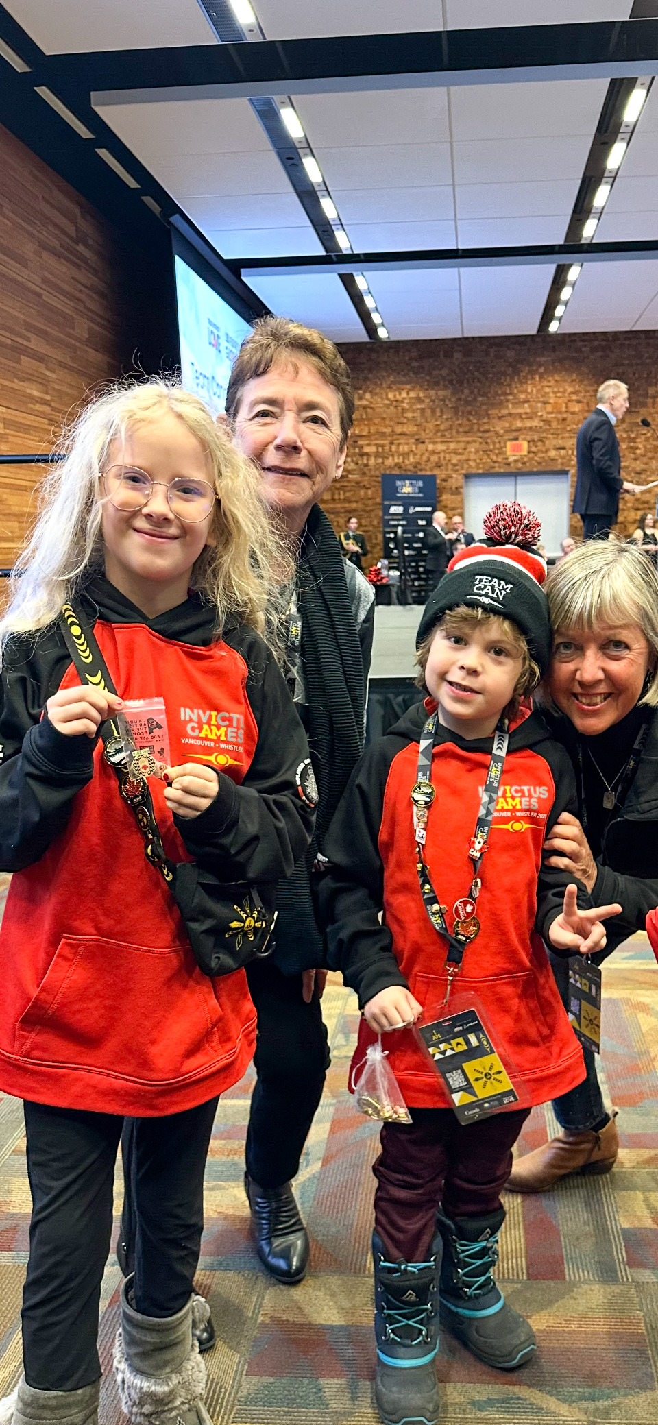 Saturday, February 8, 2025 – Senators Marty Deacon and Bev Busson; Team Canada Breakfast before the Opening Ceremonies; Invictus Village; Vancouver, British Columbia.