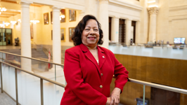 Senator Marie-Françoise Mégie poses in the Senate of Canada Building.