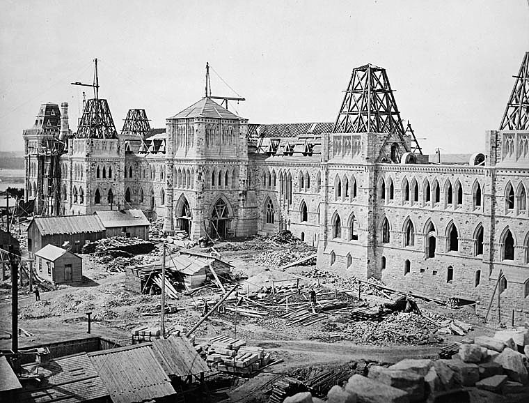 The Parliament Building under construction in 1863. (Photo credit: Library and Archives Canada)