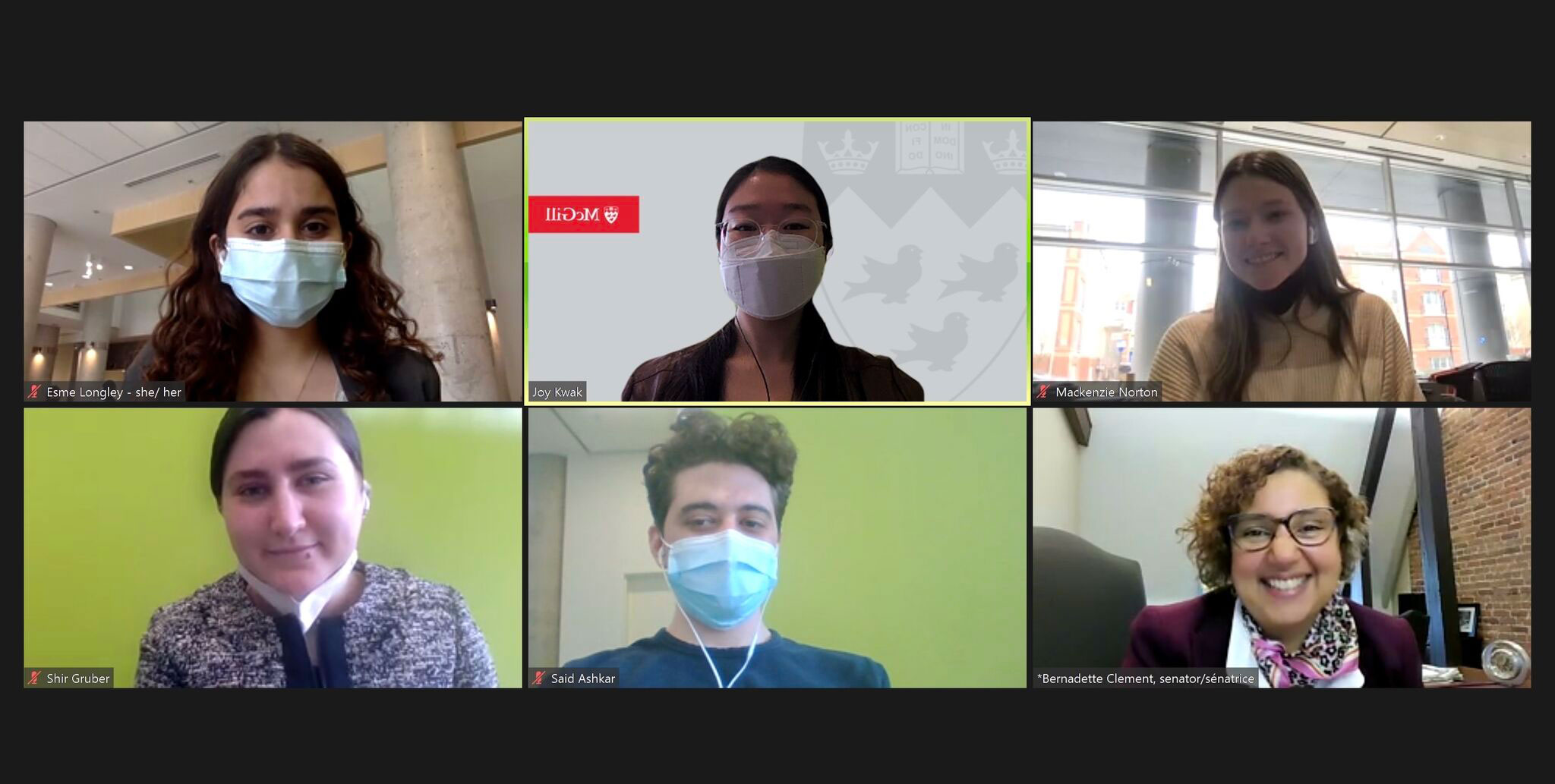 Senator Bernadette Clement speaks with the International Relations Students’ Association of McGill (IRSAM) Youth Advisory Delegation.