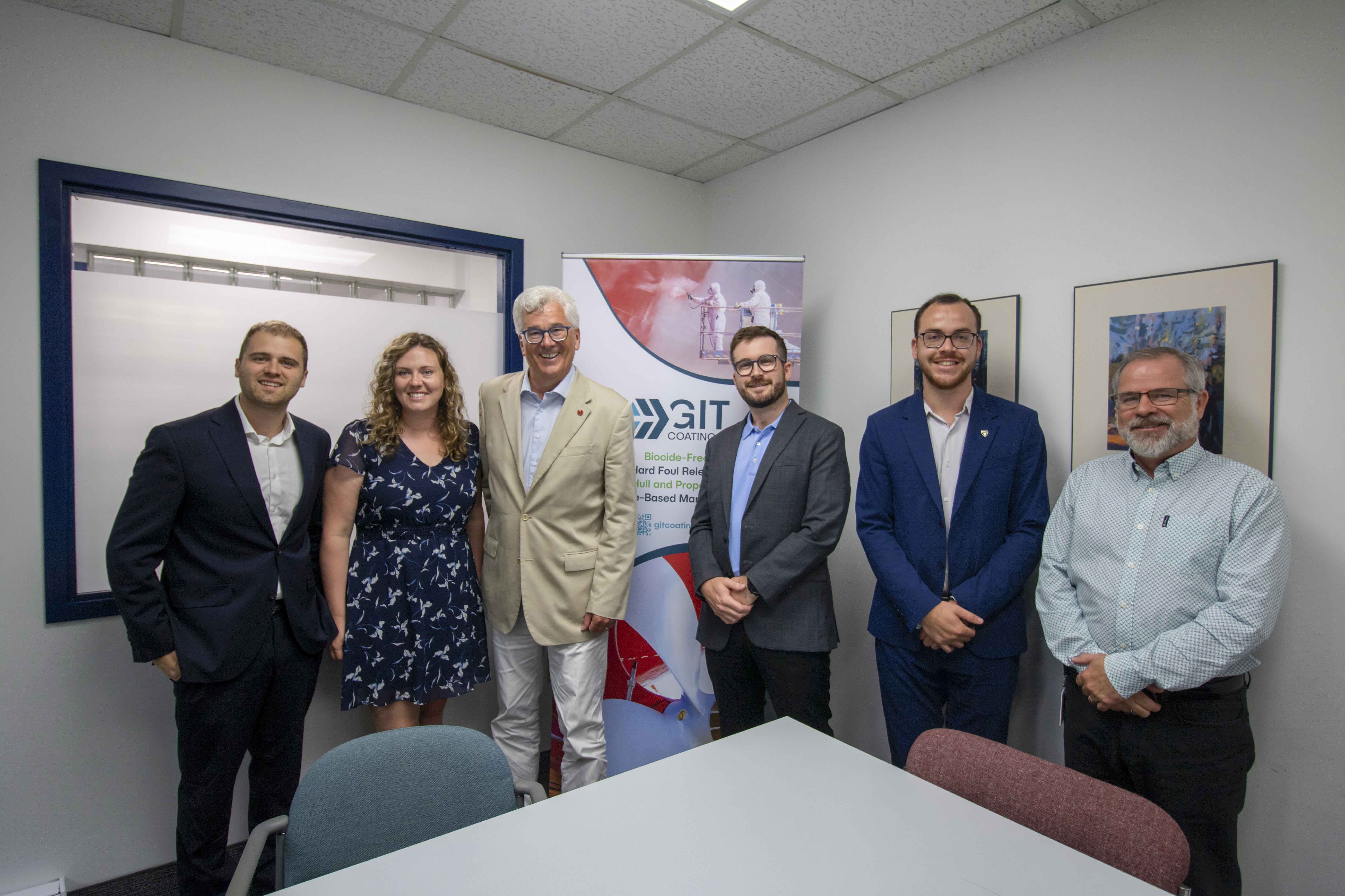 Wednesday, July 24, 2024 – Senator Colin Deacon, third from left, and representatives from GIT Coatings; GIT Coatings head office, Dartmouth, Nova Scotia.