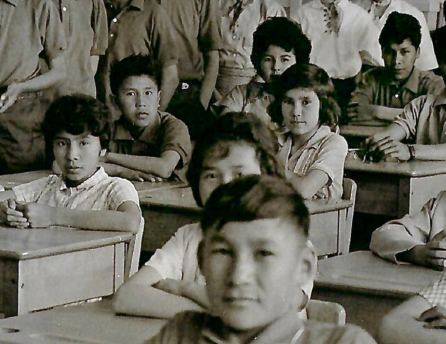 Senator Mary Jane McCallum, second from right, as a student at Guy Hill Residential School in The Pas, Manitoba. (Photo credit: Office of Senator Mary Jane McCallum)