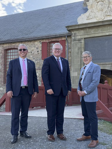 Friday, October 24, 2025 – Senator Réjean Aucoin, right; visit to the Fortress of Louisbourg National Historic Site; Cape Breton Island, Nova Scotia.