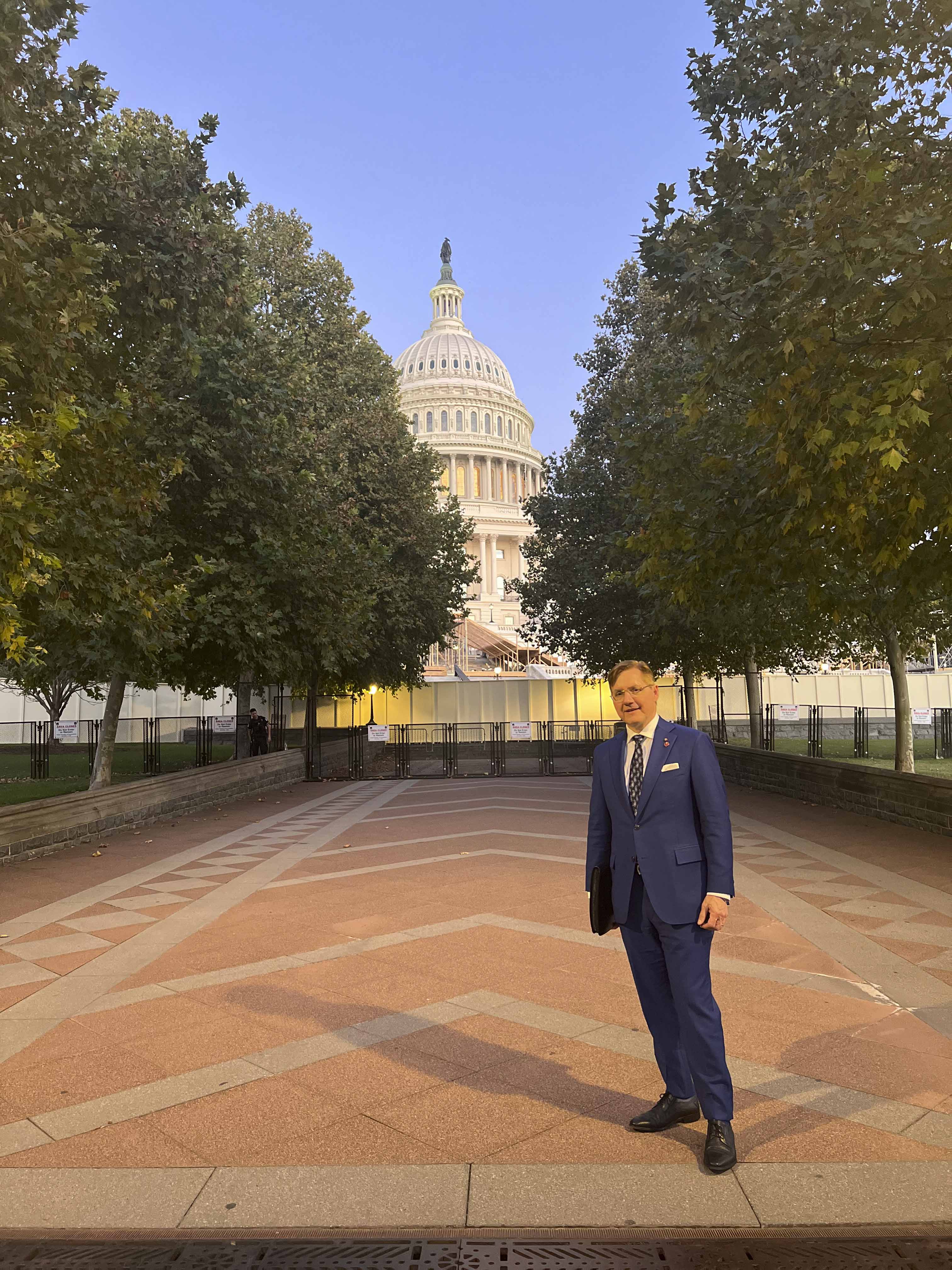 Sunday, October 20, 2024 – Senators Clément Gignac, seventh from left, Yuen Pau Woo, centre, and Krista Ross, second from right, and other representatives from international delegations; Dialogue With Canada event during the 45th General Assembly of the ASEAN Inter-Parliamentary Assembly; Vientiane, Laos.