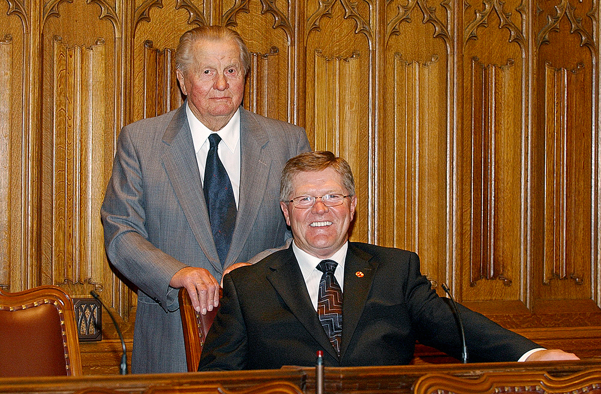 Senator Plett says his dad influenced his political, athletic and business aspirations growing up. Archie Plett encouraged his son to get involved in politics as a teen, play sports and take over the family’s heating and plumbing business. The two are shown here at Senator Plett’s swearing-in ceremony in 2009.
