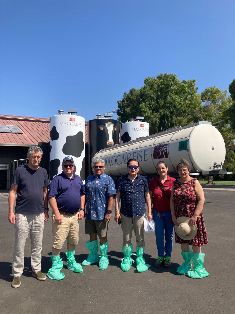 Saturday, July 15, 2023 – From second left: senators Robert Black, Marty Klyne, Victor Oh and Paula Simons, far right; visit with farmers and agricultural producers; Maccarese Farm, Rome, Italy