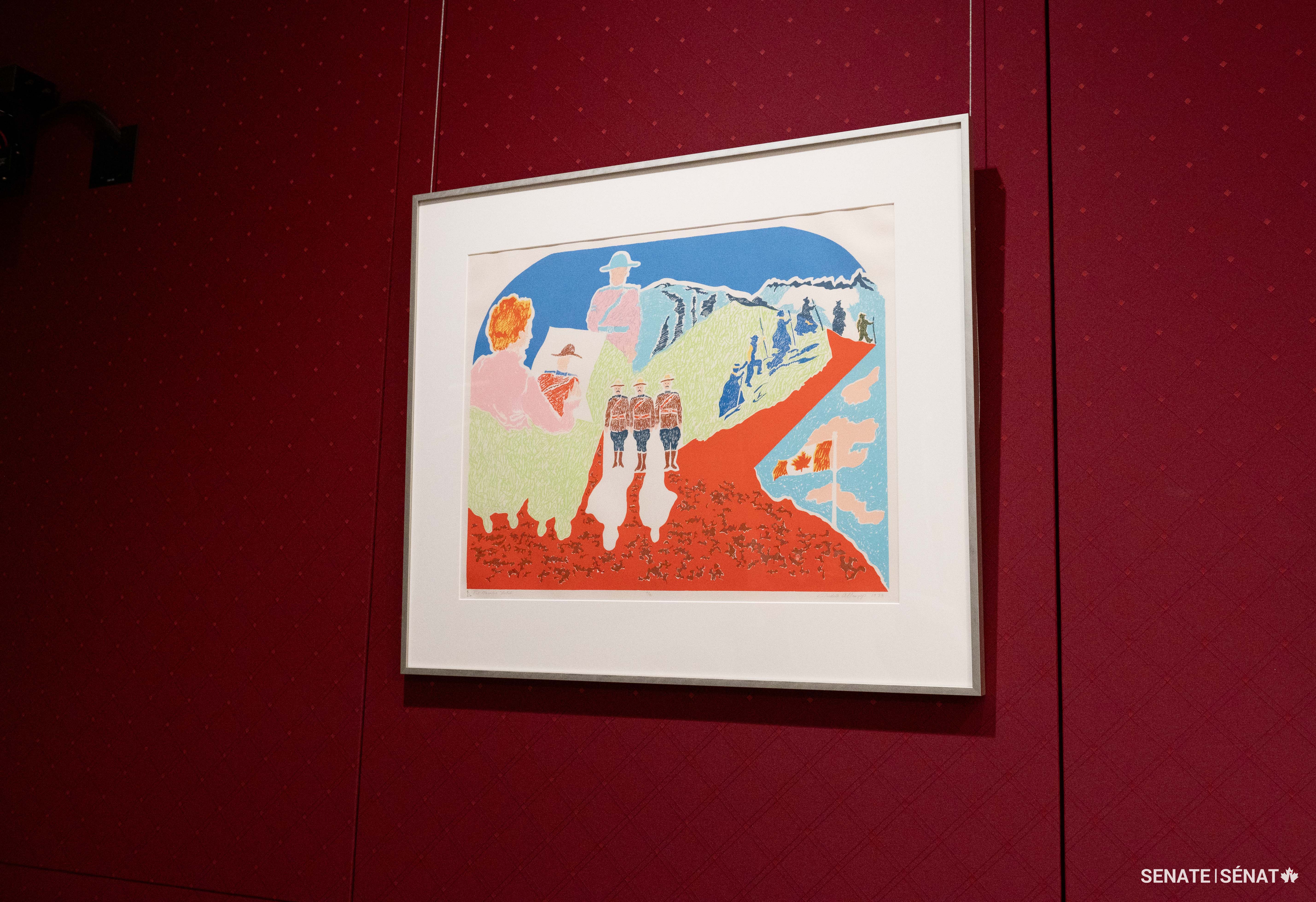 Judith Huntress, Le croquis du gendarme (1973). Sérigraphie. 55,5 cm x 71 cm. Provenance du prêt : Banque d’œuvres d’art du Conseil des Arts du Canada