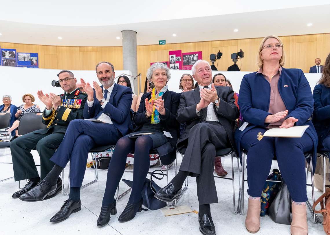 Thursday, May 19, 2022 – Senator Renée Dupuis (third from the left) applauds award recipients during the second First Peoples Medal ceremony. The Lieutenant Governor of Quebec, the Honourable J. Michel Doyon (third from the right), leads this initiative to recognize First Nations and Inuit working to address social, cultural, community and economic challenges in Indigenous communities.
