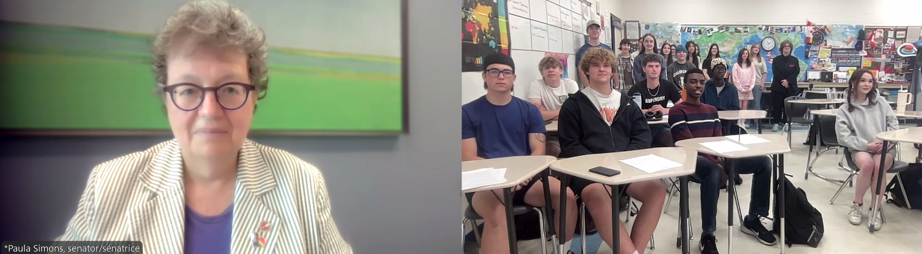 Thursday, June 5, 2025 – Senator Paula Simons; virtual event, coordinated by SENgage, with students from Bert Church High School, Airdrie, Alberta.