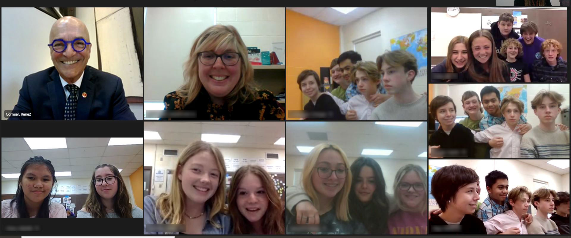 As part of a local forum organized by Le français pour l’avenir, Senator René Cormier meets with French immersion students from Fundy High School in St. George, New Brunswick.