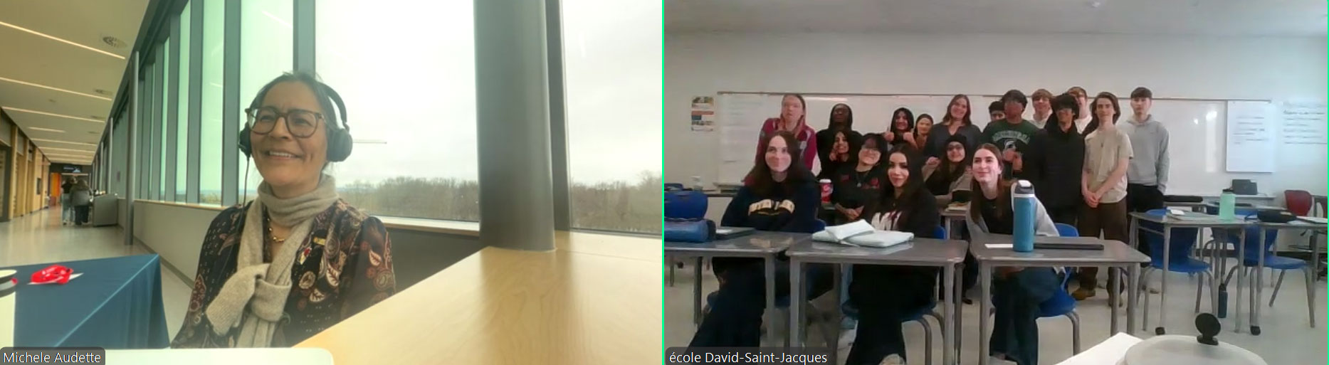 Tuesday, April 8, 2025 – Senator Michèle Audette, virtual event, coordinated by SENgage, with students from École David Saint-Jacques, Kitchener, Ontario.