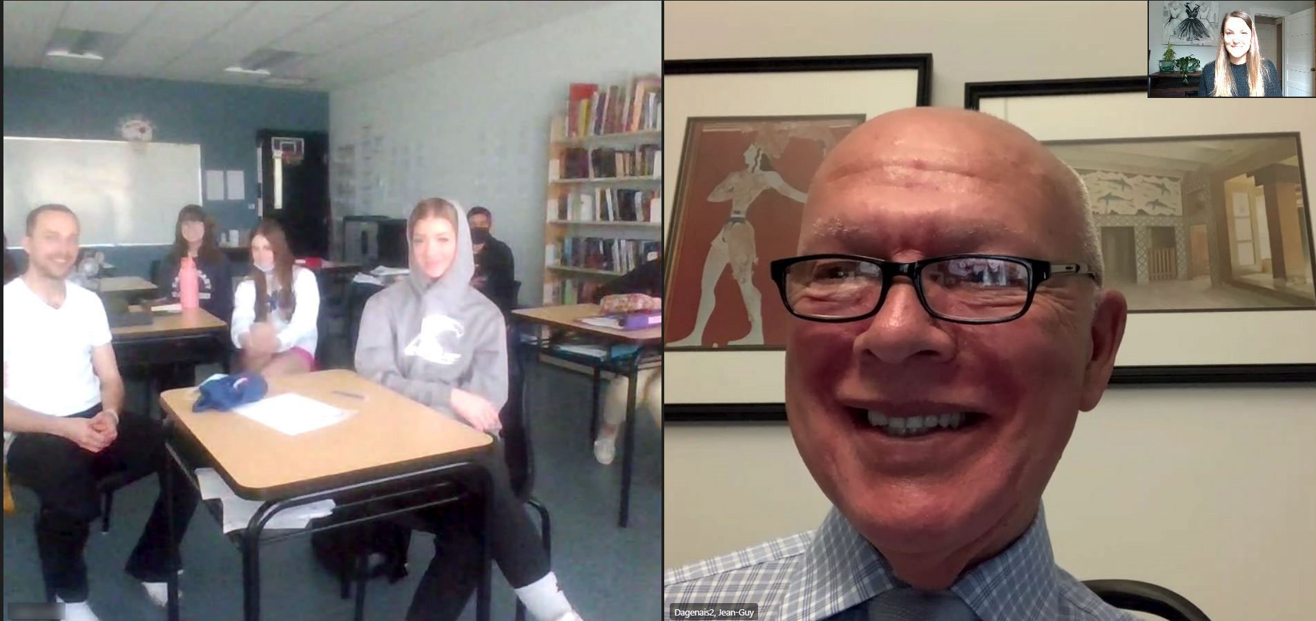 Thursday, May 19, 2022 – As part of a local forum organized by French for the Future, Senator Jean-Guy Dagenais meets with French immersion students from La-Belle-Cloche school in Fortune Bridge, Prince Edward Island. Senator Dagenais discussed the role of the Senate and senators in Canadian democracy.