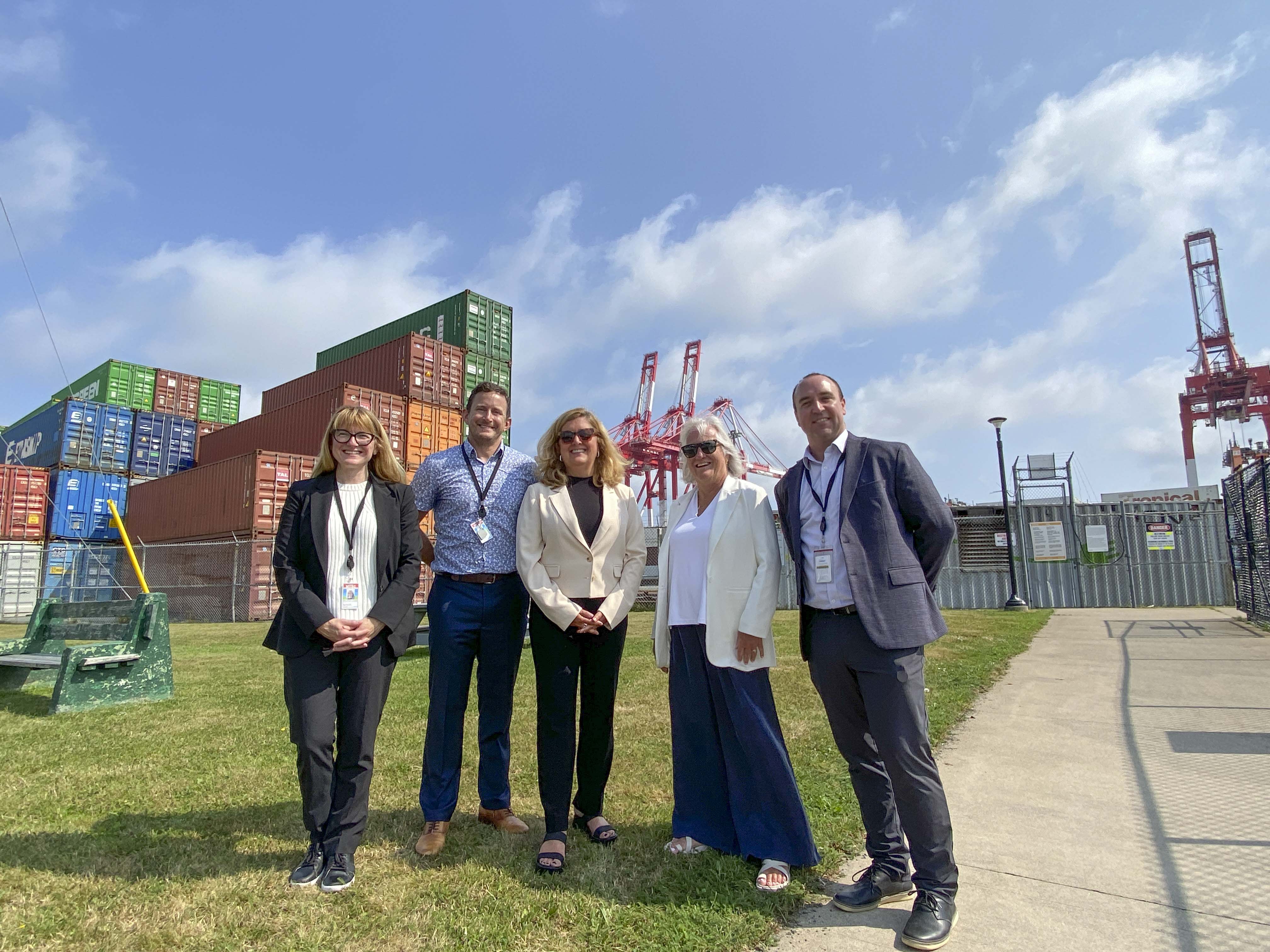 Wednesday, July 31, 2024 – Senators Krista Ross, centre, and Joan Kingston, second from right, and staff from Port of Halifax, Halifax, Nova Scotia.