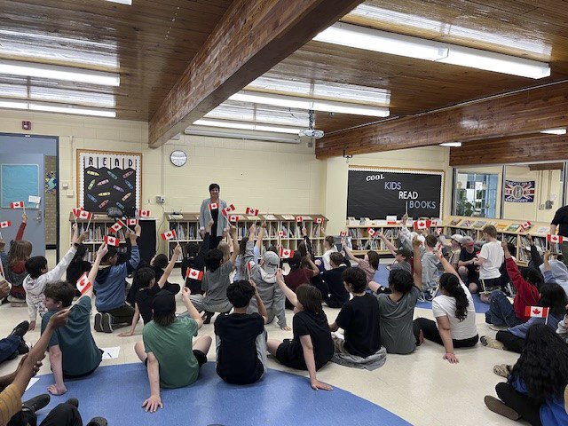 Tuesday, May 6, 2025 – Senator Tracy Muggli with students; visit to Brevoort Park School, coordinated by SENgage; Saskatoon, Saskatchewan.