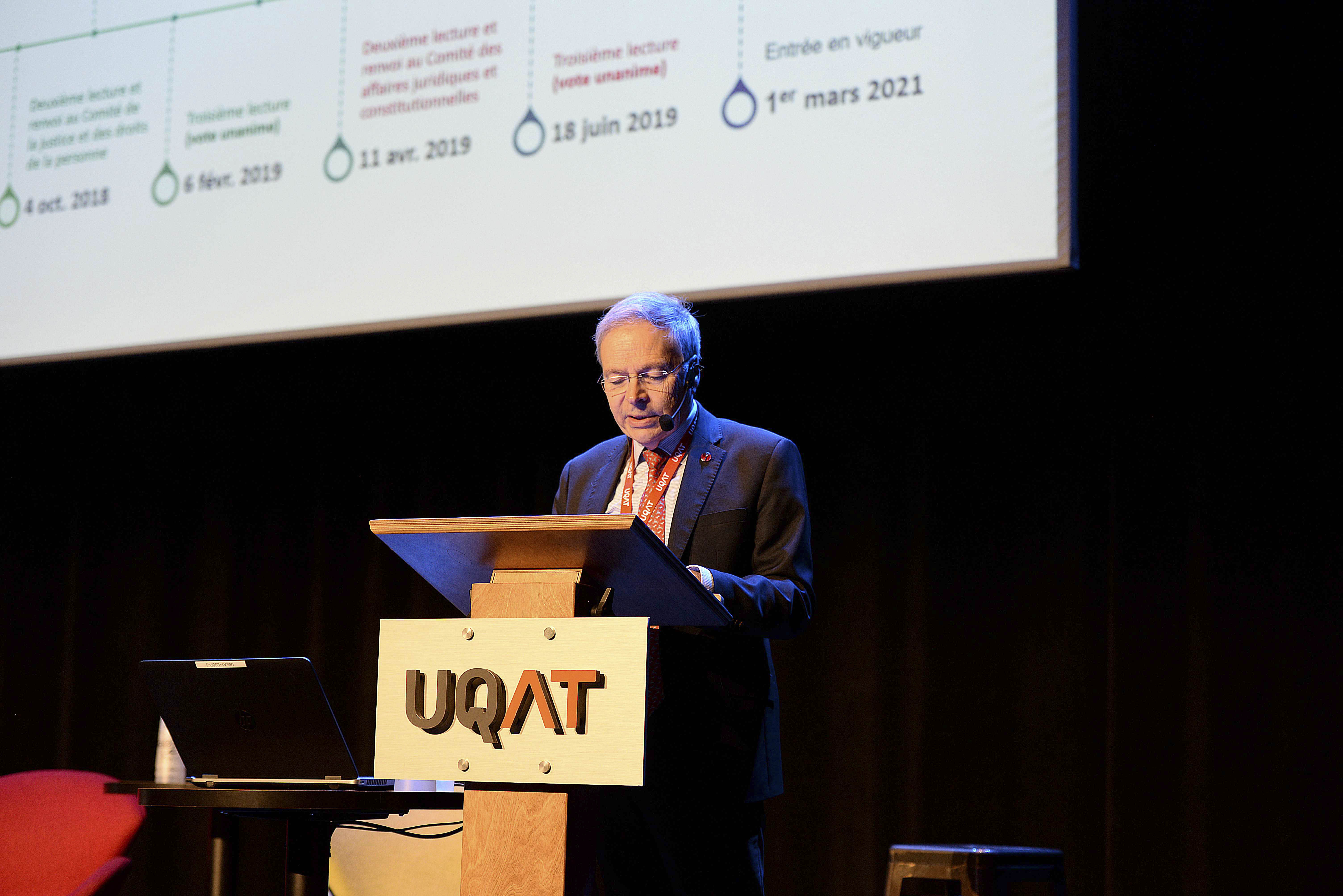 Wednesday, May 10, 2023 – Senator Pierre J. Dalphond launches the second day of “Colloque sur la violence conjugale et familiale” at the Université du Québec en Abitibi-Témiscamingue in Mont-Laurier, Quebec.