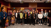 A group of young Indigenous leaders and senators pose for the welcoming reception of Voices of Youth Indigenous Leaders.