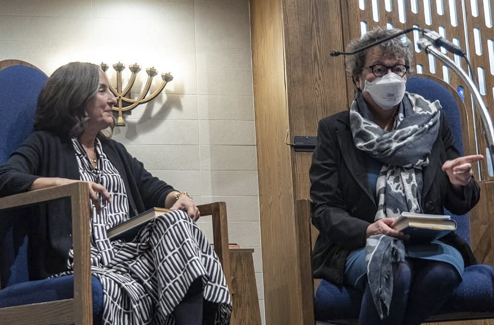 Sunday, November 9, 2025 – Senator Paula Simons, right, with author and chef Bonny Reichert; Kristallnacht anniversary event; Edmonton, Alberta.