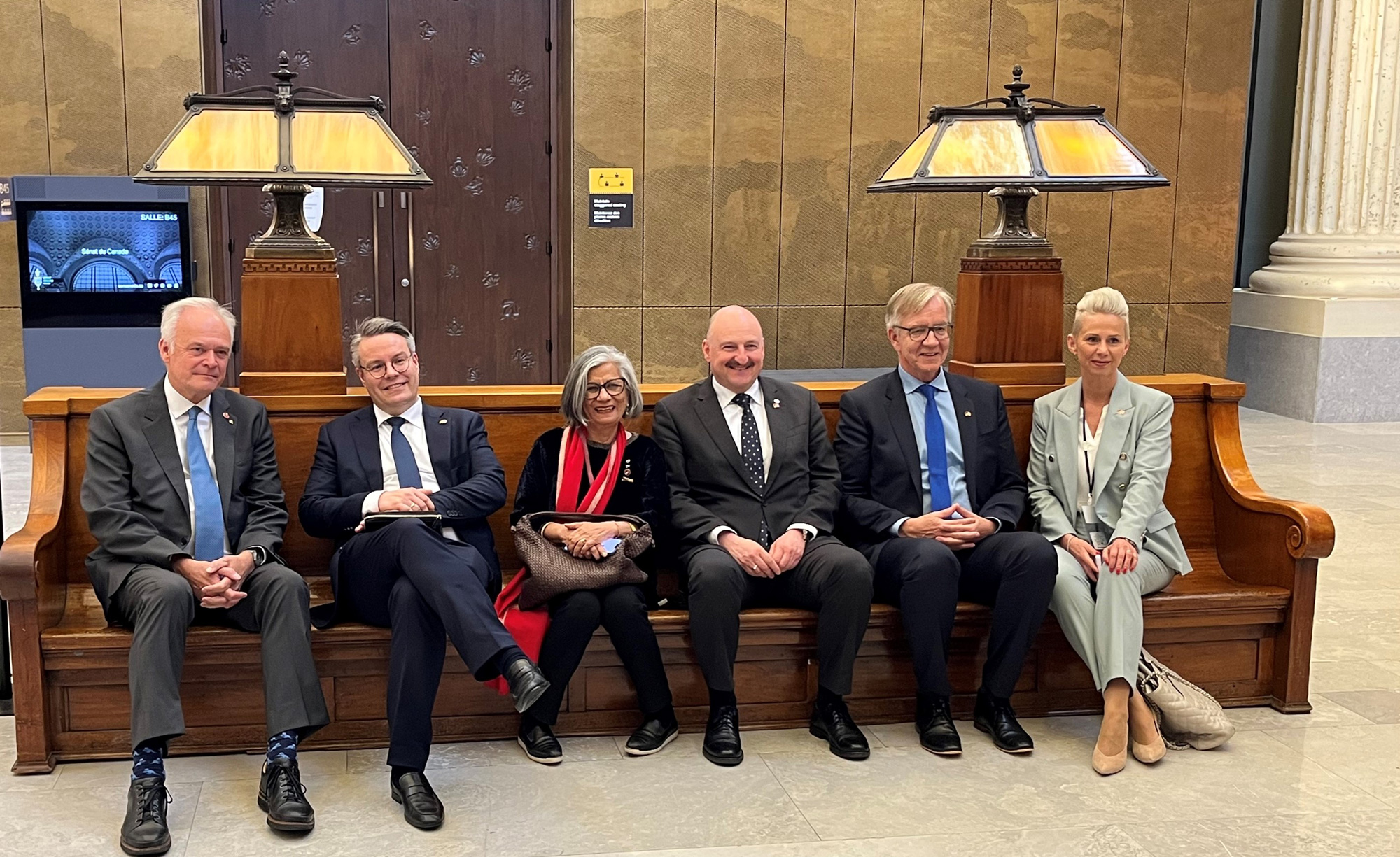 Monday, April 24, 2023 – Senator Ratna Omidvar, third left, and Canada-Germany Interparliamentary Group (CADE) Vice-President, along with Senator Peter M. Boehm, left, and CADE President, meet with German members of the Bundestag in the Senate of Canada building in Ottawa, Ontario. They discussed Canada’s and Germany’s common interests.