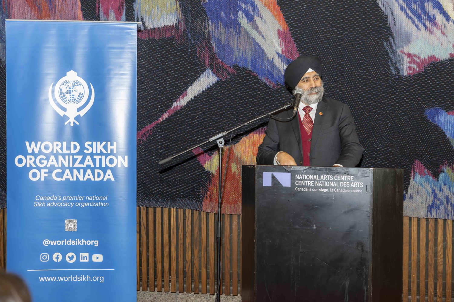 Le mardi 18 novembre 2025 — Le sénateur Baltej S. Dhillon; réception parlementaire de l’Organisation mondiale des sikhs du Canada; Centre national des arts, Ottawa, Ontario. Crédit photo : Organisation mondiale des sikhs du Canada