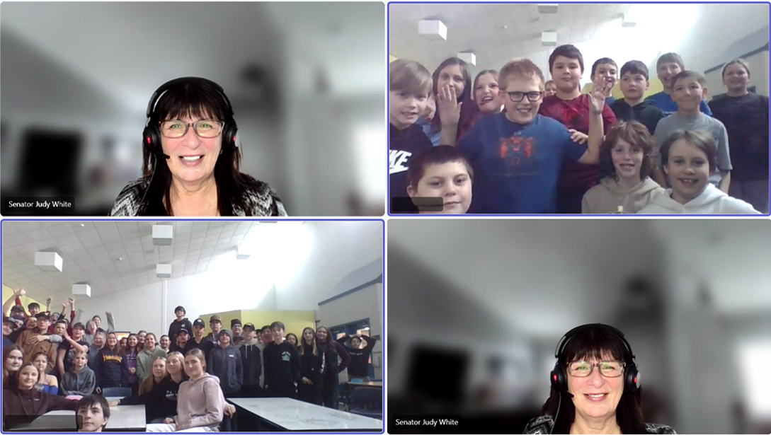 Thursday, March 6, 2025 – Senator Judy White; virtual event, coordinated by SENgage, with students from Riverwood Academy, Wings Point, Newfoundland and Labrador.