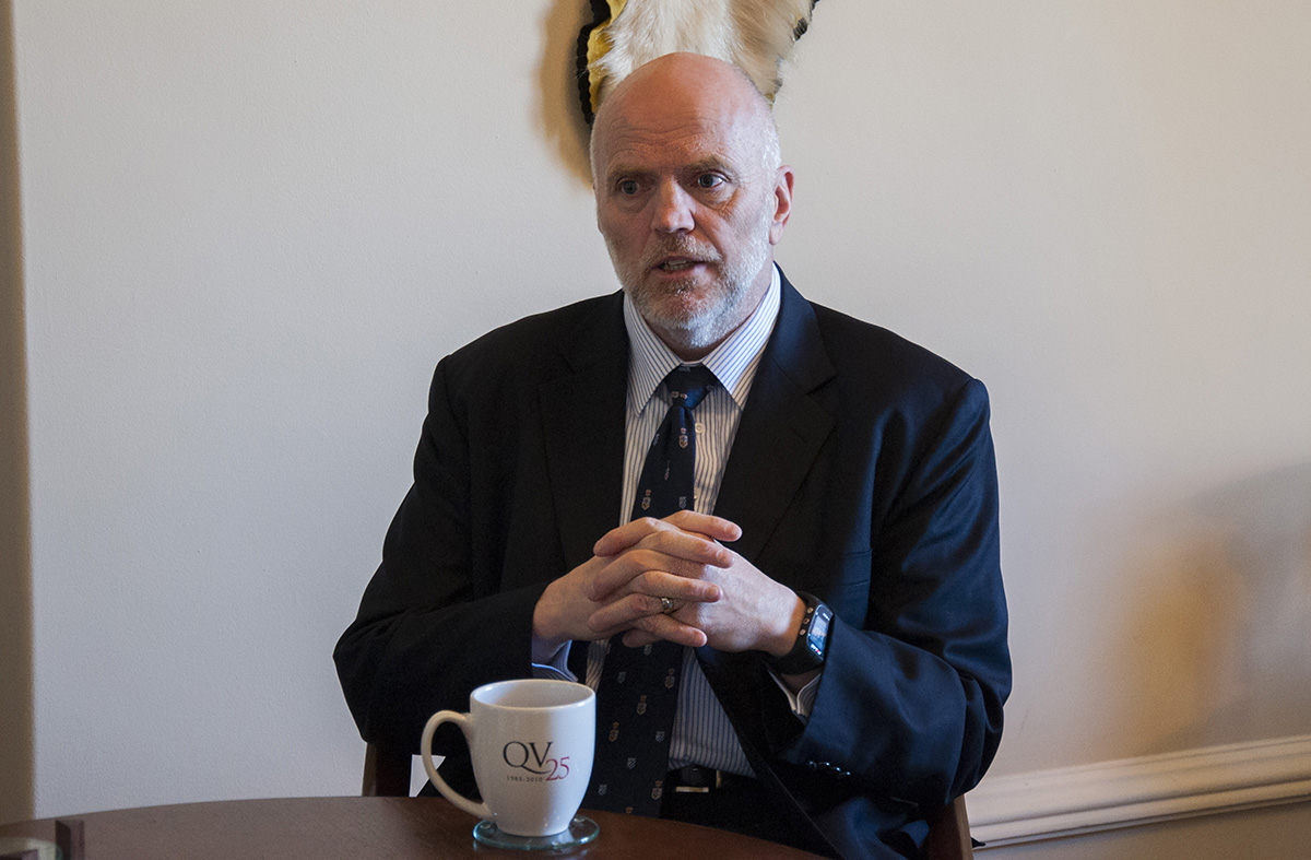 Senator White, a police officer turned parliamentarian, in his office on Parliament Hill in 2020.