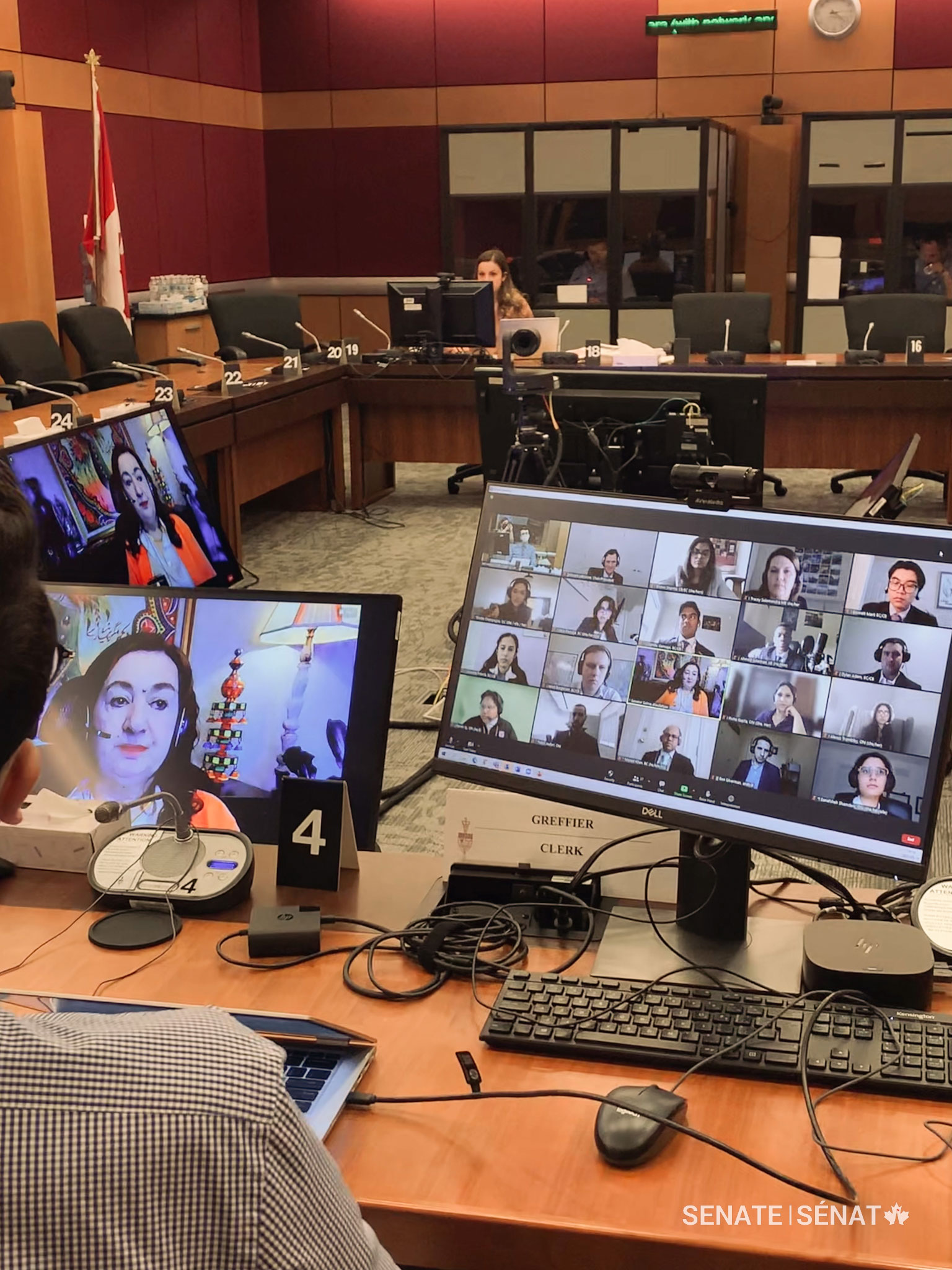 Model senators simulate a meeting of the Senate Committee on Foreign Affairs and International Trade. Senator Salma Ataullahjan appeared as a witness for their study on Canada’s cultural diplomacy.