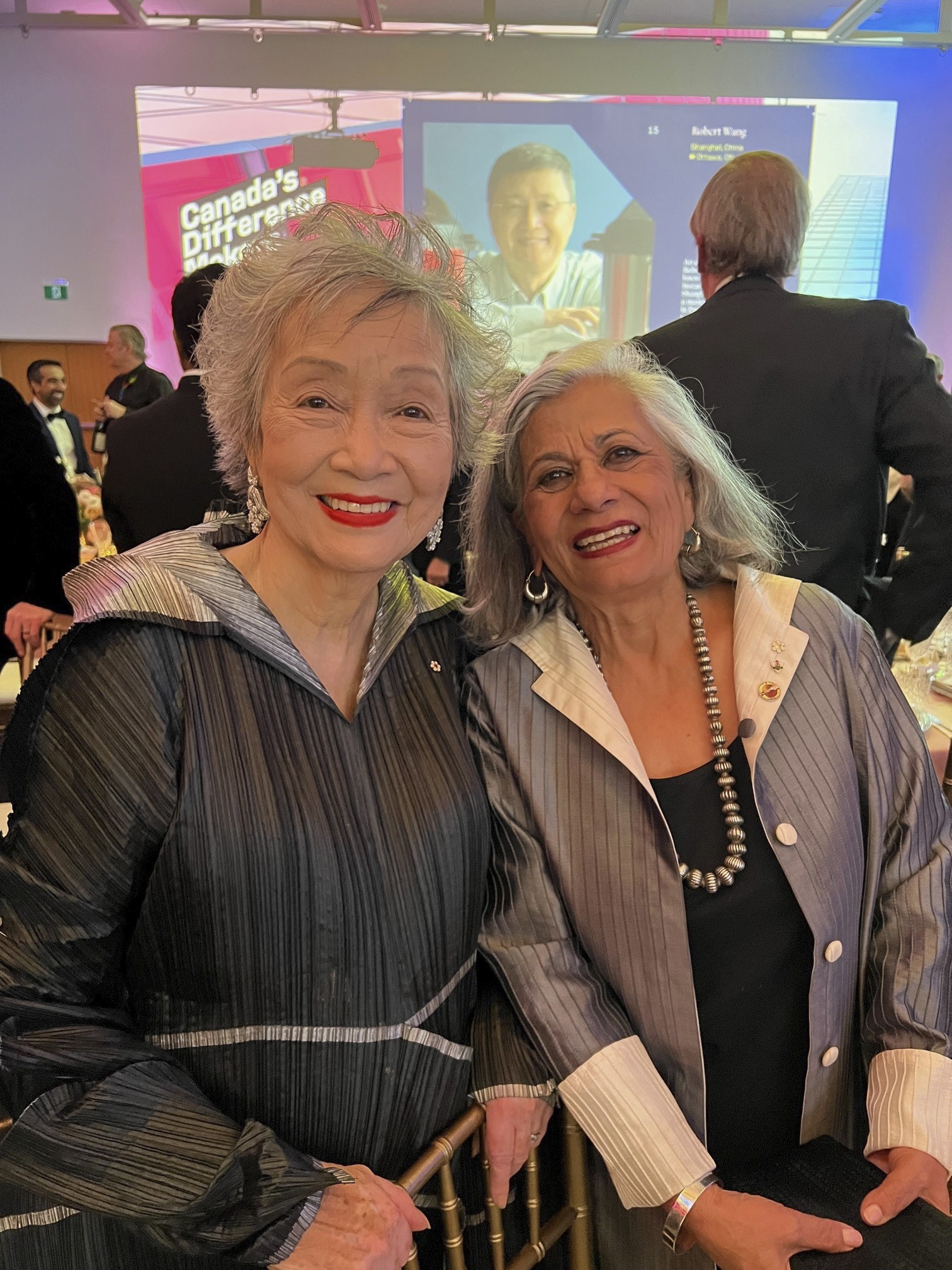 Tuesday, February 6, 2024 – Senator Ratna Omidvar, right, and the Rt. Hon. Adrienne Clarkson, former Governor General of Canada; Canada’s Difference Makers event organized by the Institute for Canadian Citizenship, which honoured Ms. Clarkson’s leadership and commitment to upholding the ideals of belonging and inclusion; Toronto, Ontario.