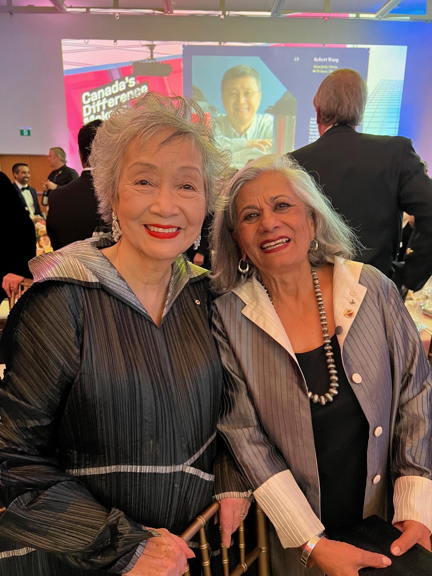 Tuesday, February 6, 2024 – Senator Ratna Omidvar, right, and the Rt. Hon. Adrienne Clarkson, former Governor General of Canada; Canada’s Difference Makers event organized by the Institute for Canadian Citizenship, which honoured Ms. Clarkson’s leadership and commitment to upholding the ideals of belonging and inclusion; Toronto, Ontario.