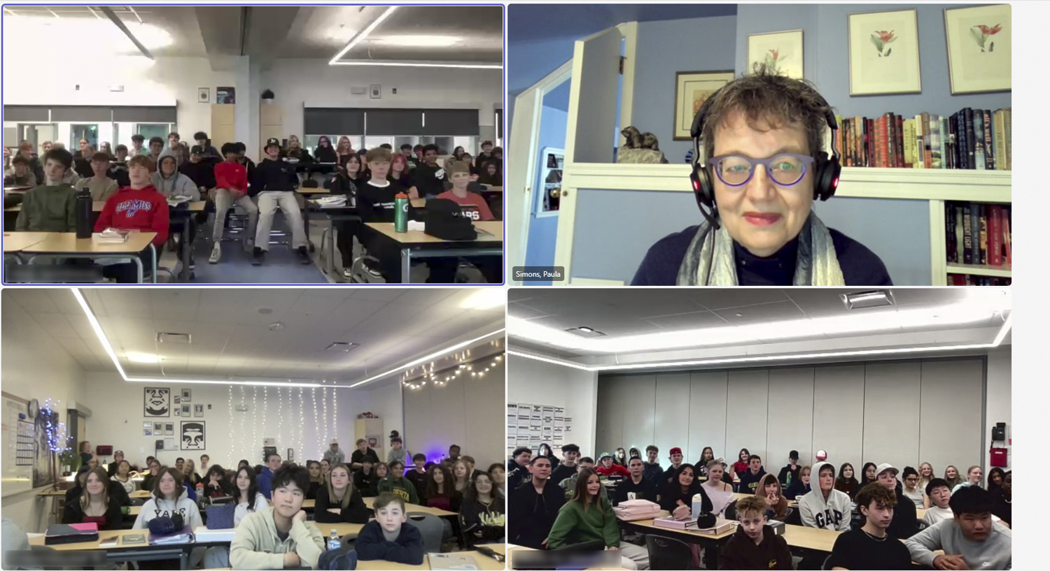 Le jeudi 13 novembre 2025 – La sénatrice Paula Simons; événement virtuel, organisé par S’ENgage, avec des élèves de l’école Lakeshore, Calgary, Alberta.