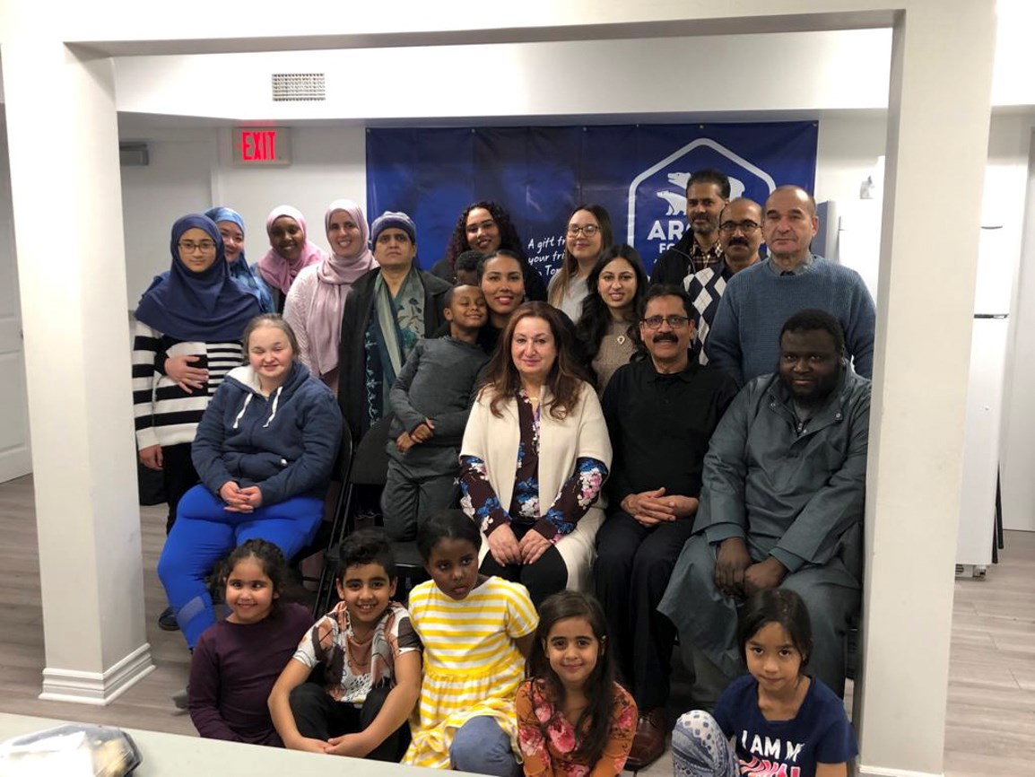 Senator Salma Ataullahjan, mid-second row, attends a potluck at the Iqaluit Masjid (mosque) organized by the Islamic Society of Nunavut. As chair of the Senate Committee on Human Rights, Senator Ataullahjan highlighted the committee’s study on Islamophobia and answered questions.