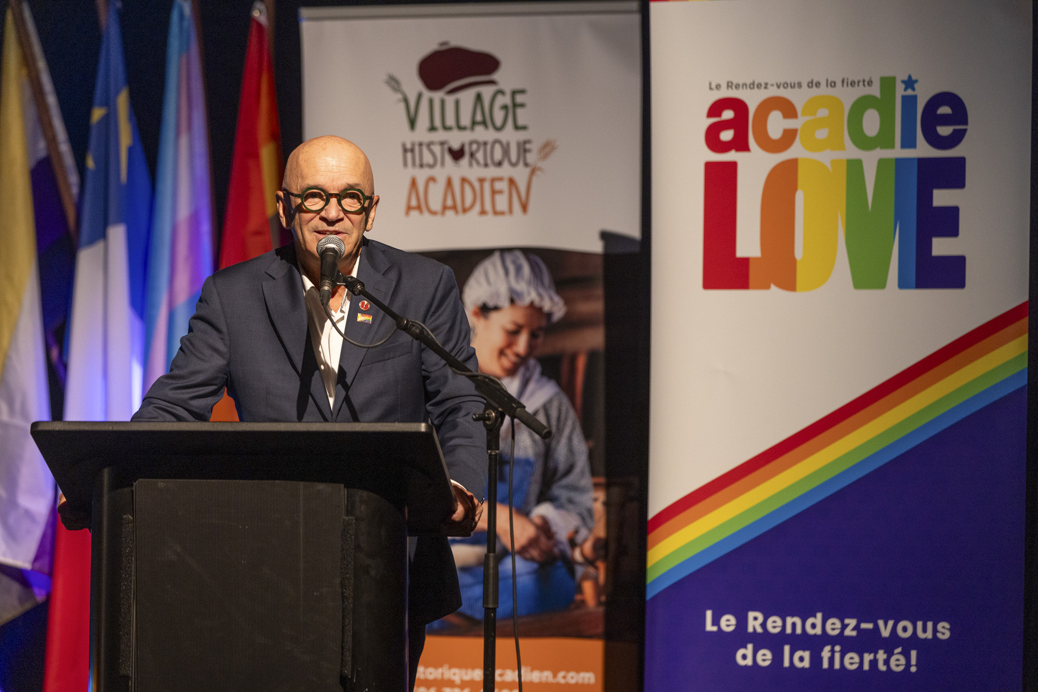 Thursday, July 11, 2024 – Senator René Cormier; official opening of “Rendez-vous Acadie Love 2024”; Caraquet, New Brunswick.  Photo credit: Ísjaki Studio