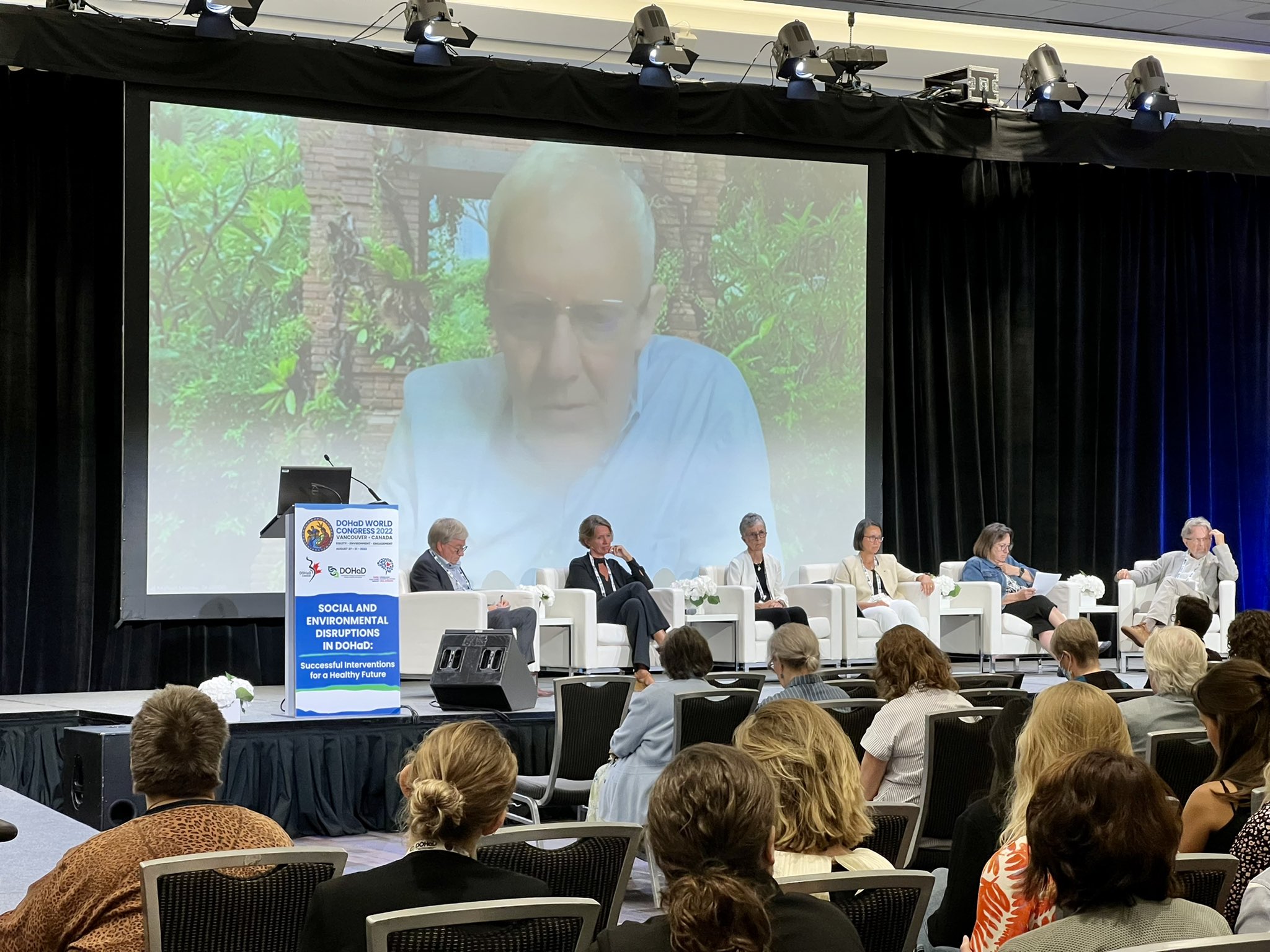 Sunday, August 28, 2022 — Senator Stan Kutcher (far right on the stage) participates in a public panel during the 12th Developmental Origins of Health and Disease (DOHaD) World Congress in Vancouver, British Columbia. The panel focused on the impact of pandemics and trauma in childhood development.