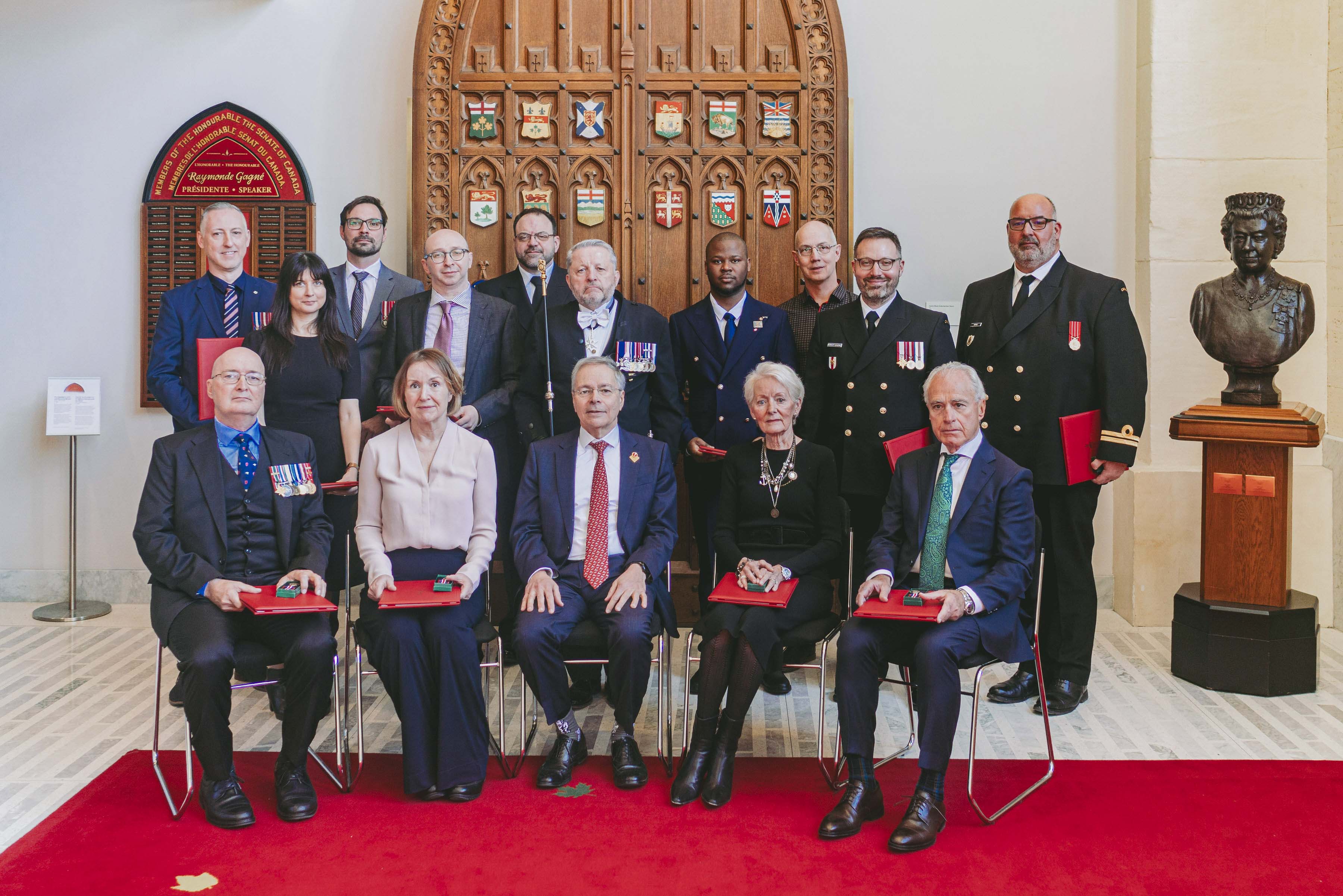 Wednesday, February 19, 2025 – Senator Pierre Dalphond, front row, centre; King Charles III Coronation Medal ceremony; Senate of Canada Building, Ottawa, Ontario.