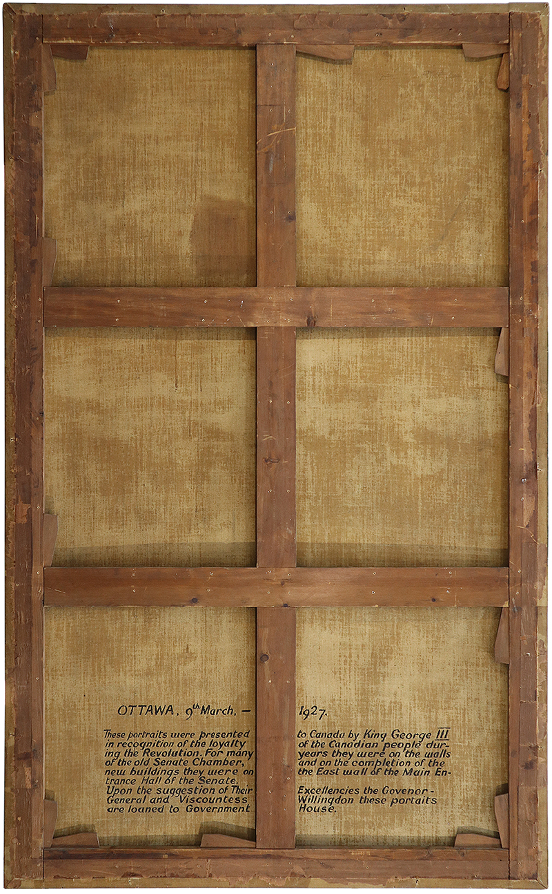 An inscription on the back of the Senate’s portrait of King George III summarized what little was known about the painting’s provenance. (Photo credit: Legris Conservation)