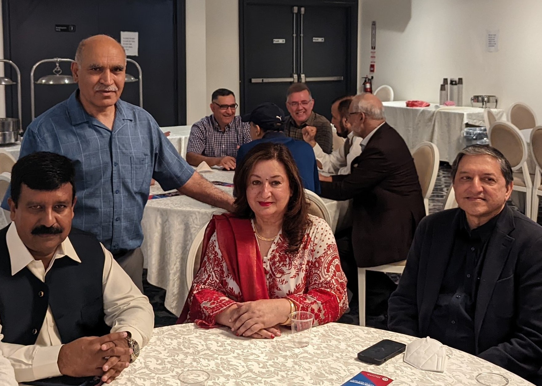 Sunday, August 28, 2022 — Senator Salma Ataullahjan (centre) attends a dinner organized by the Canadian Pakistani Pukhtoon Community Association in Mississauga, Ontario, to raise money for the victims of the 2022 floods in Pakistan. Local members of Parliament and dignitaries, including Saleem Mandviwalla from the Senate of Pakistan (right), also attended the fundraiser.