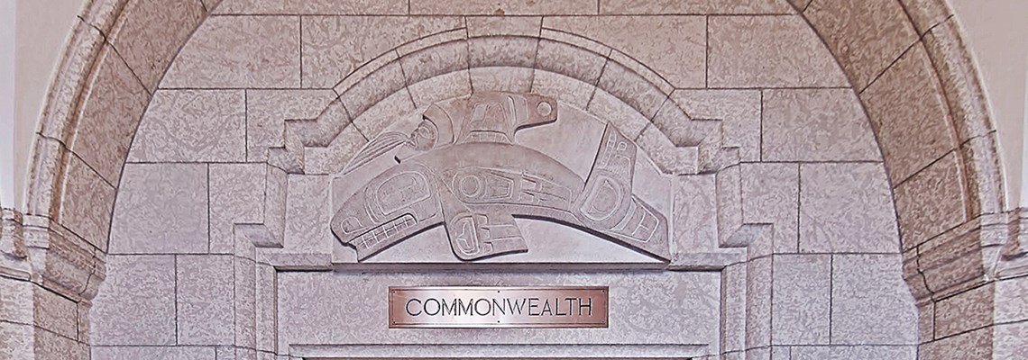 A West Coast First Nations carving of an orca forms an arch over a doorway in Parliament Hill’s Centre Block.