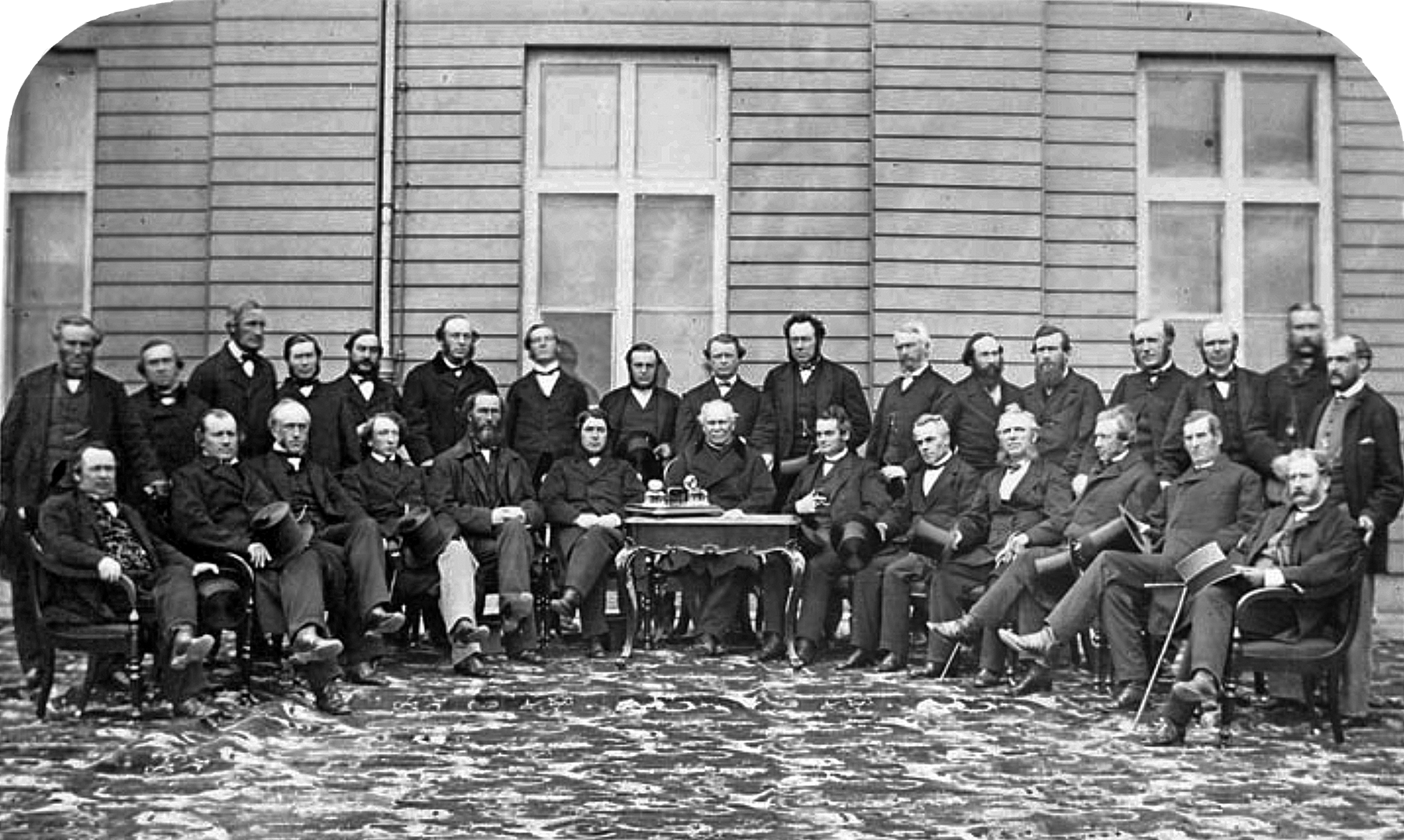 Delegates to the Quebec Conference gather for a photo at Spencer Wood, the governor general’s official residence.