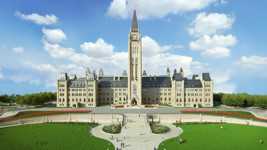 A computer rendering of Centre Block and the updated landscaping in front of it on Parliament Hill. 