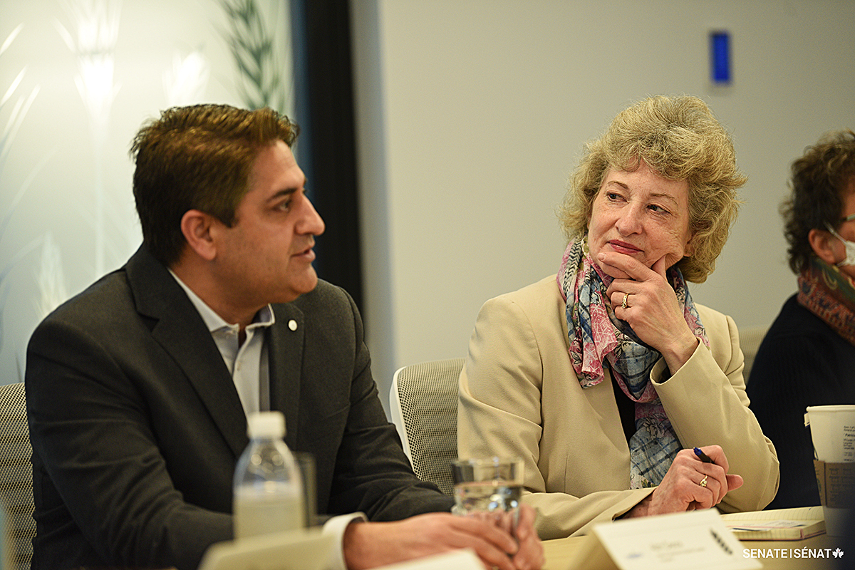 The committee stopped by Syngenta Canada, a global ag-tech company that specializes in crop protection, seeds and seed care, digital agriculture, and more. Seedcare Institute Canada head Abhi Deora, left, explained how Syngenta’s treatments tackle seed- and soil-borne pests and diseases.